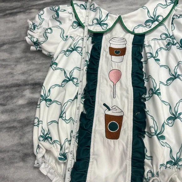 Girl Embroidery Short Sleeve Romper Collar Floral Smocked onesie size 18-24 mo - Picture 5 of 12